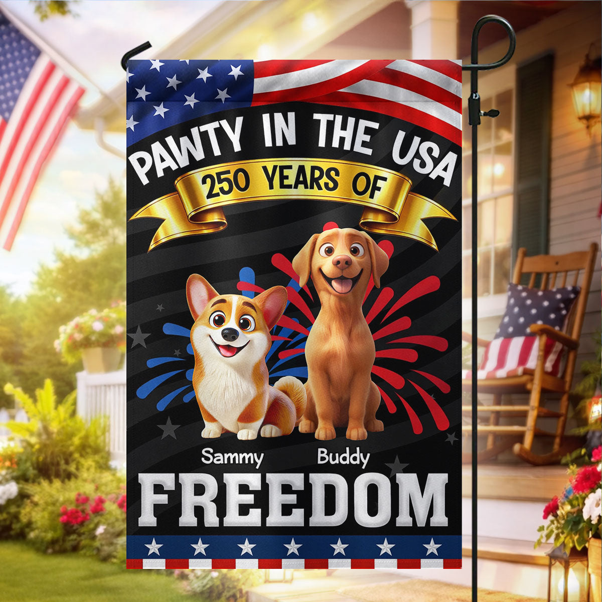 Pawty In The USA - Personalized Garden Flag - Gift For Dog Lovers