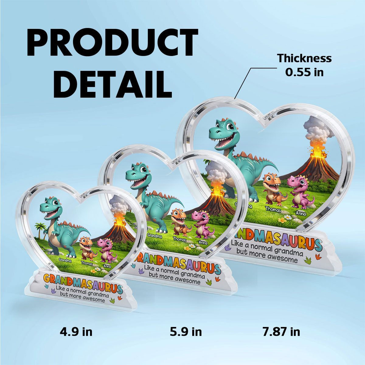 Grandmasaurus And Kids Cartoon Dinosaurs - Personalized Acrylic Block Plaque - Mother's Day Gift For Grandma