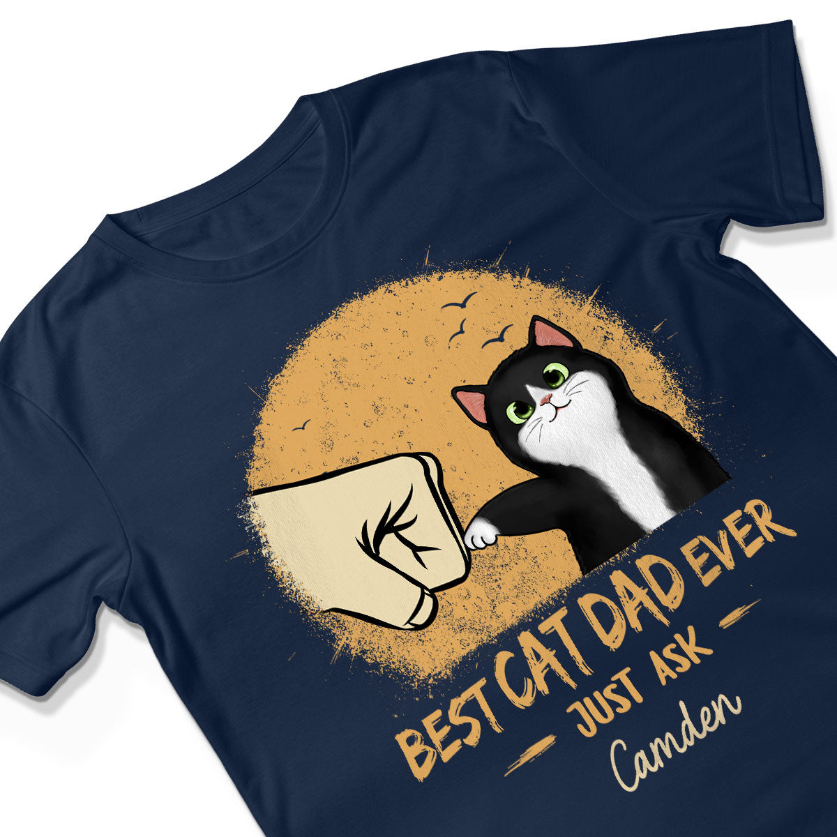 Best Cat Dad Ever Yellow Retro - Personalized Shirt - Father's Day Gift for Cat Dads, Husband