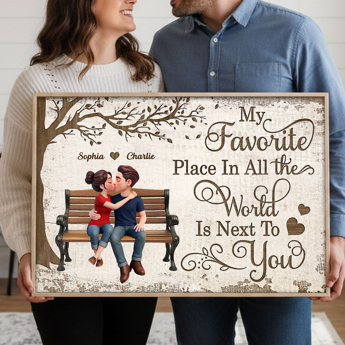 Eternal Love Couple Sitting Kissing Under Tree - Personalized Poster - Valentine's Day Gift For Couple