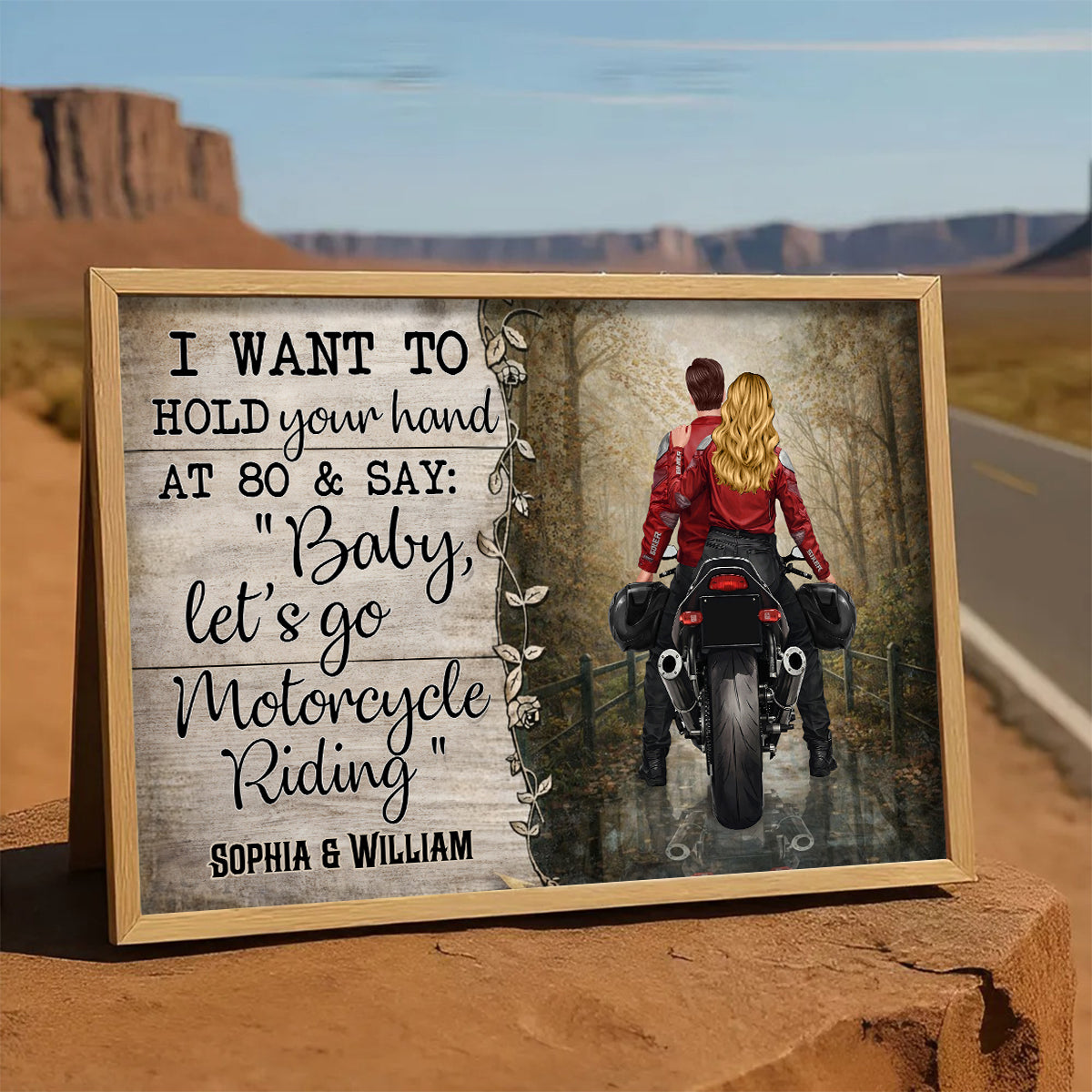 Hold Your Hand at 80s and Go Motorcyle Riding Biker Couples - Personalized Poster - Anniversary Gift for him, for her