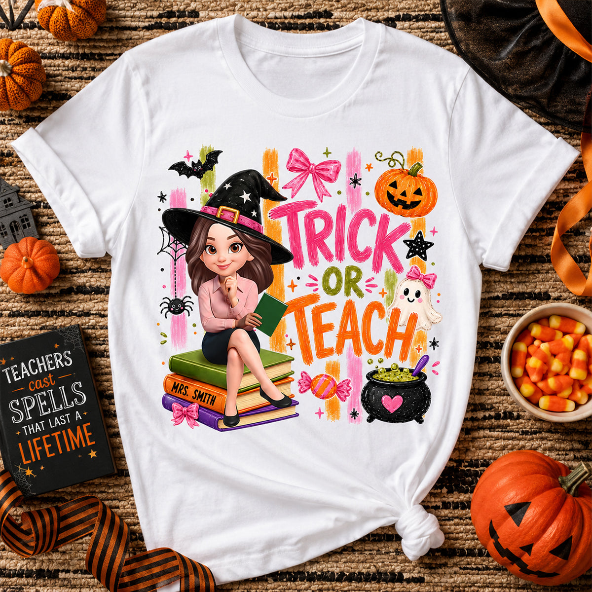 Teacher Treat or Teach - Personalized Shirt - Halloween Shirt for Teachers