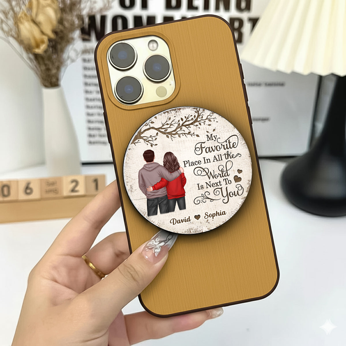 Couple Back View Favorite Place In The World - Personalized Acrylic Magnetic Phone Grip - Anniversary, Valentine's Day Gift, Gift For Her, Gift For Him