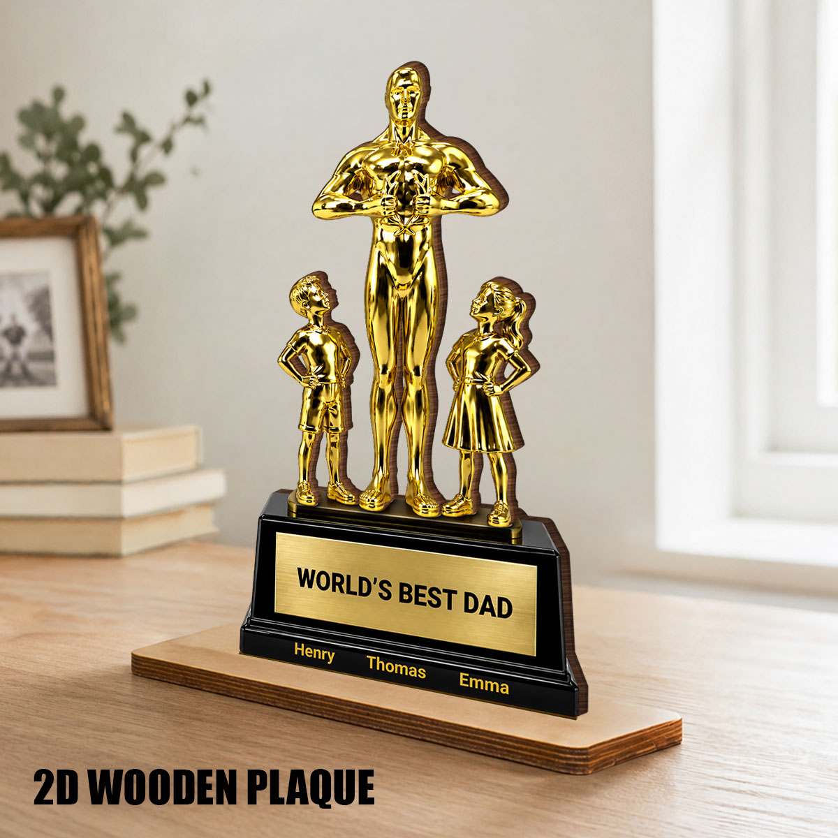 World's Best Dad Trophy - Personalized 2-Layered Wooden Plaque -  Gift for Dad, Husband