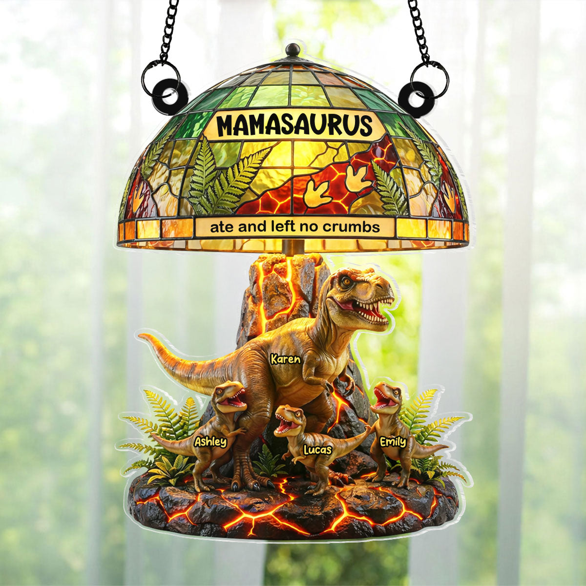 Mamasaurus Ate And Left No Crumbs - Personalized Window Hanging Suncatcher - Mother's Day Gift for Mom, Wife