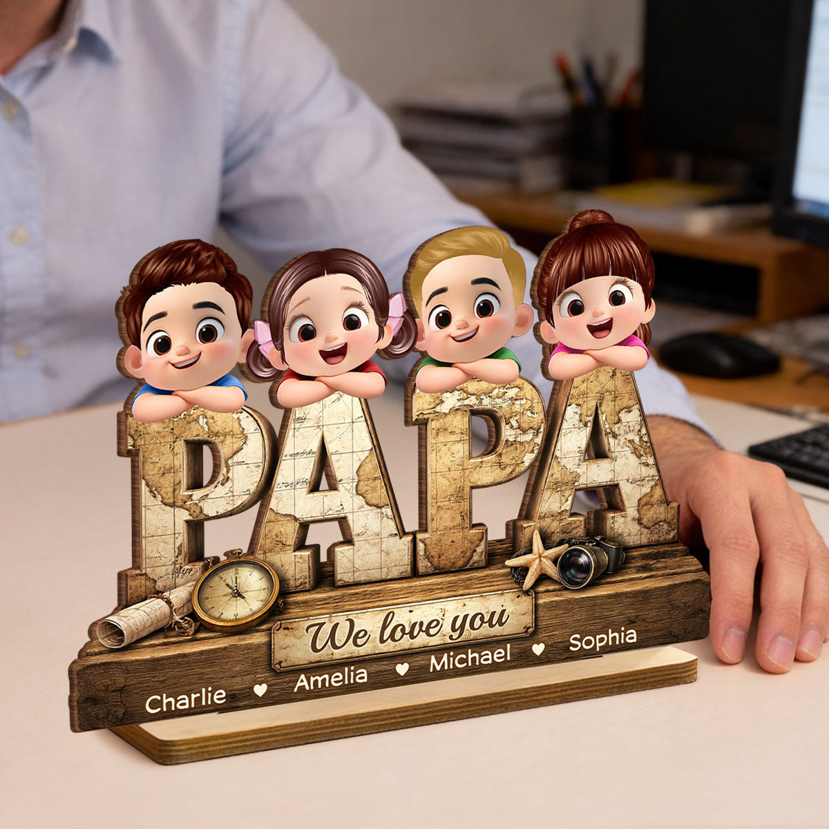 Papa We Love You - Personalized 2-Layered Wooden Plaque - Sentimental  Gift for Grandpa, Dad, Husband