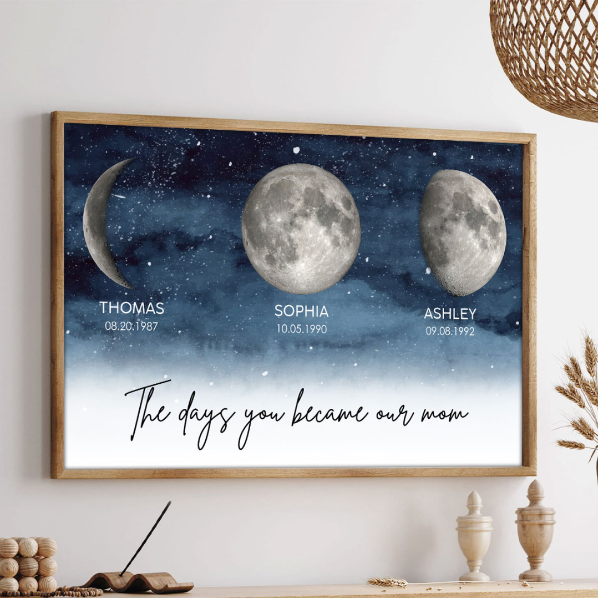 Starry Night The Day You Became MOM MUM Custom Title Nickname And Birth Moon Phase - Personalized Poster - Heartfelt Mother's Day Gift, Birthday Gift, For Mom, Wife, Grandma
