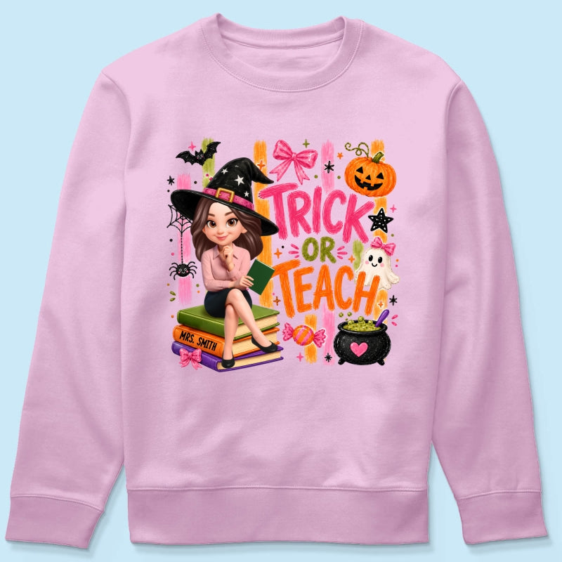 Teacher Treat or Teach - Personalized Shirt - Halloween Shirt for Teachers