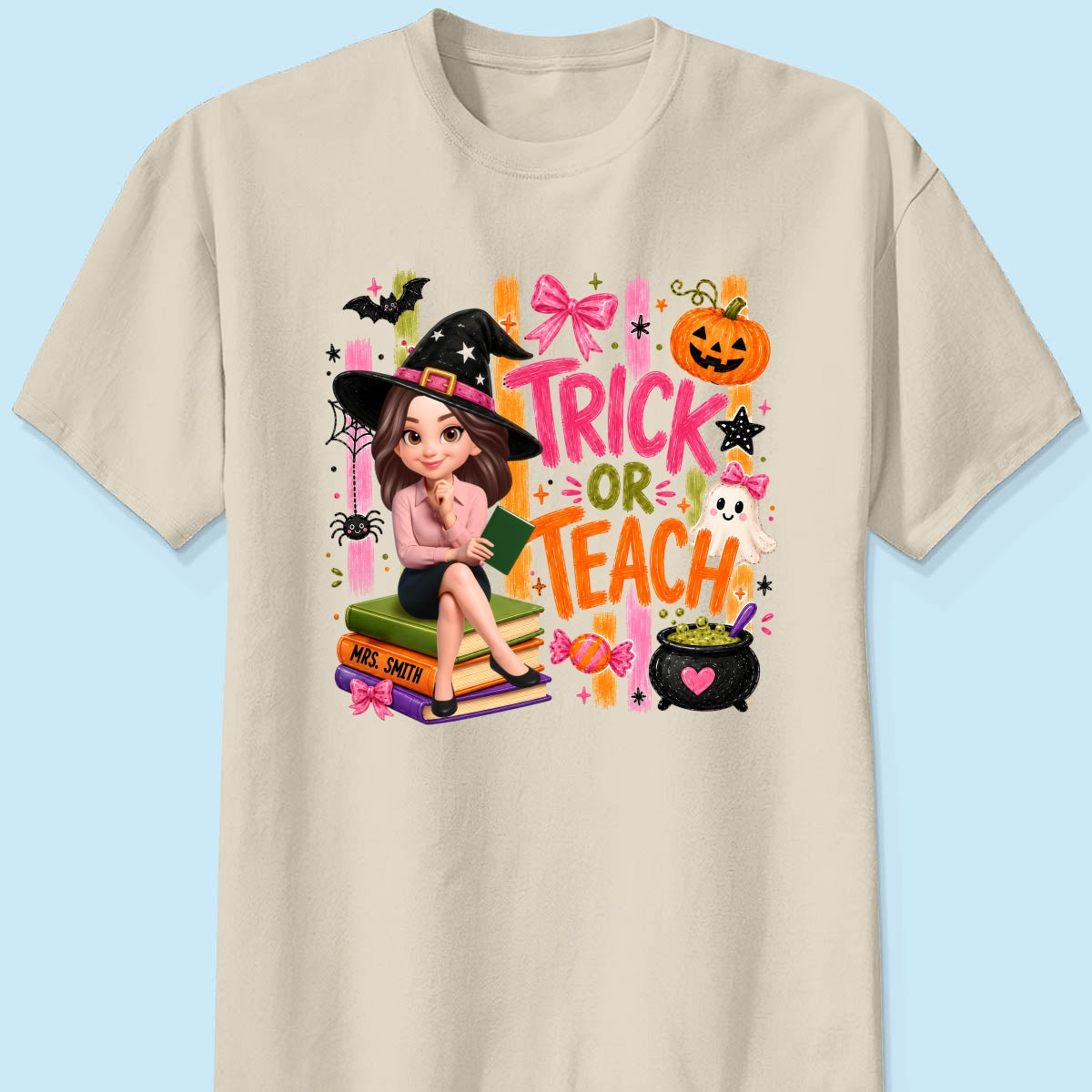 Teacher Treat or Teach - Personalized Shirt - Halloween Shirt for Teachers