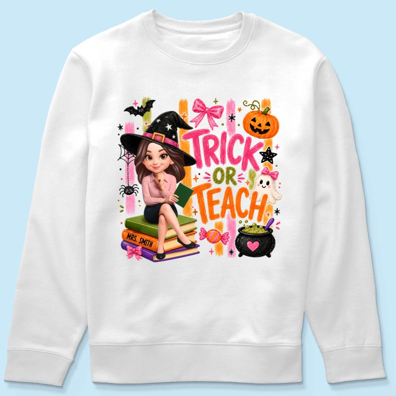 Teacher Treat or Teach - Personalized Shirt - Halloween Shirt for Teachers