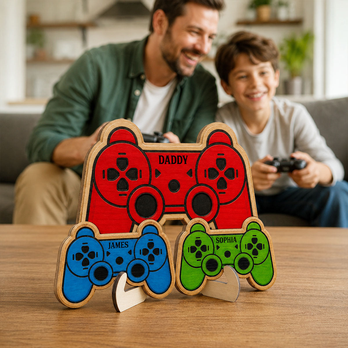 Best Dad Ever Game Controller With Kids Names 2D Flat - Personalized Wooden Plaque