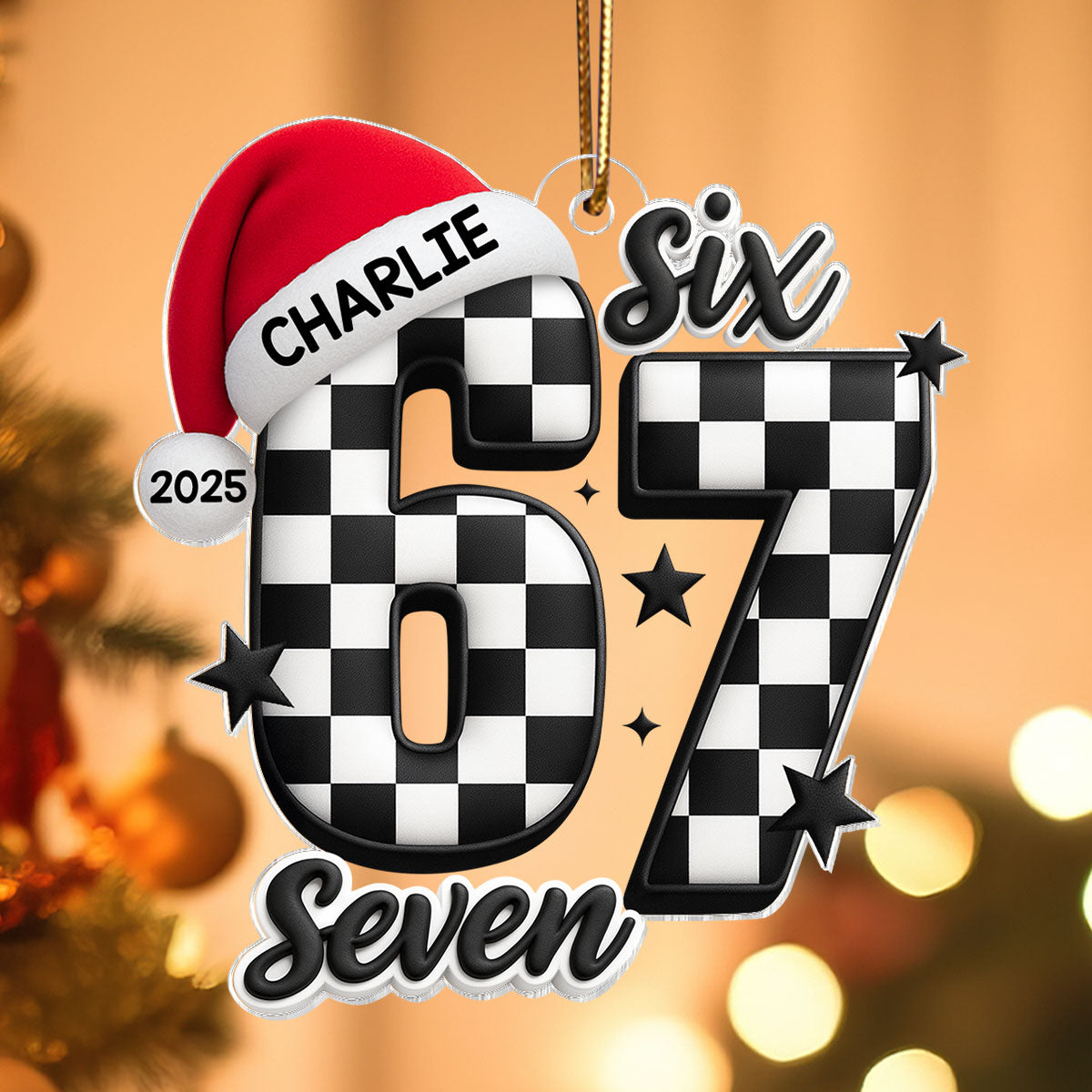 Six Seven Checkered - Personalized Acrylic Ornament - Christmas Gift for Kid, Grandkids
