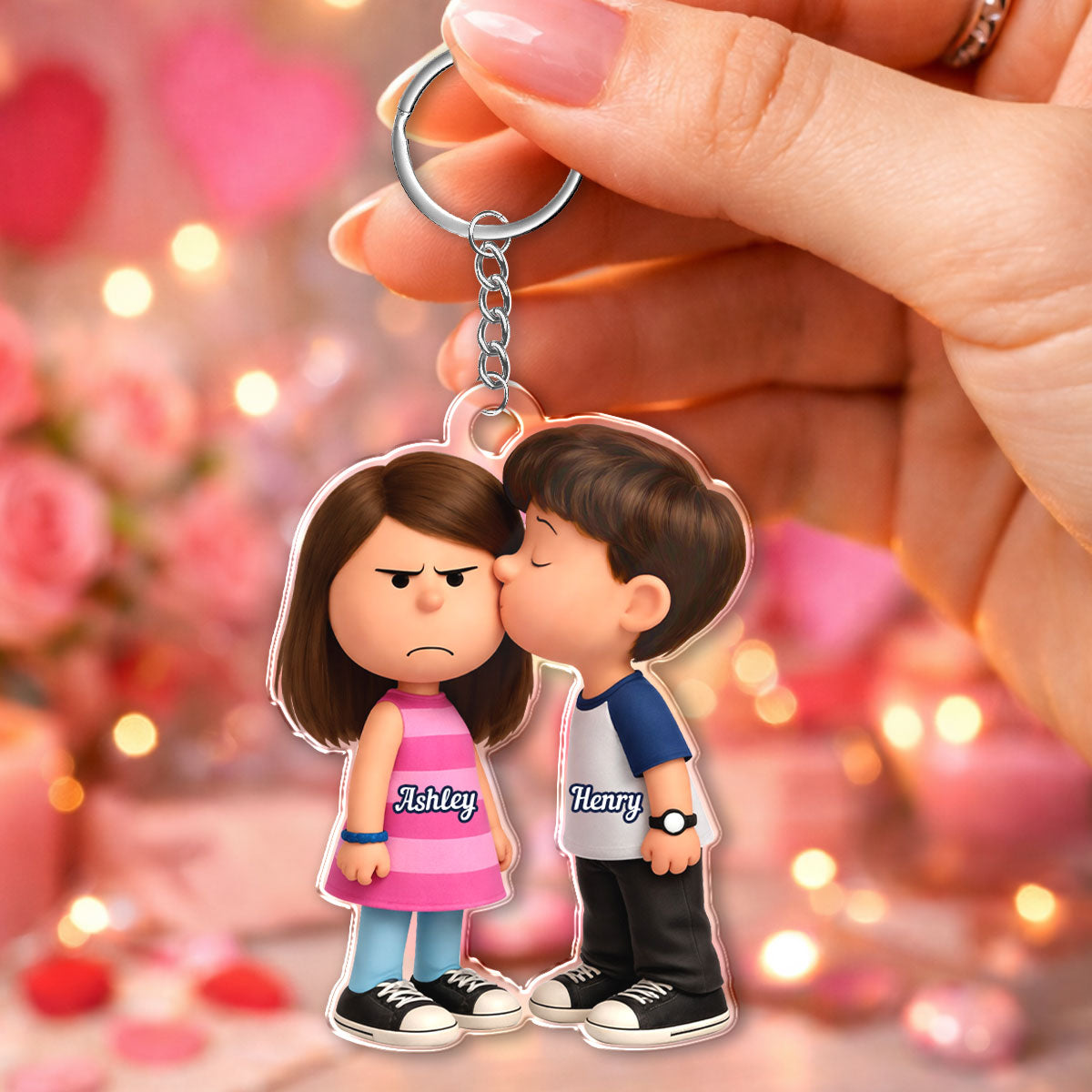 Cute Cartoon Couple - Personalized Keychain - Gift for Couple
