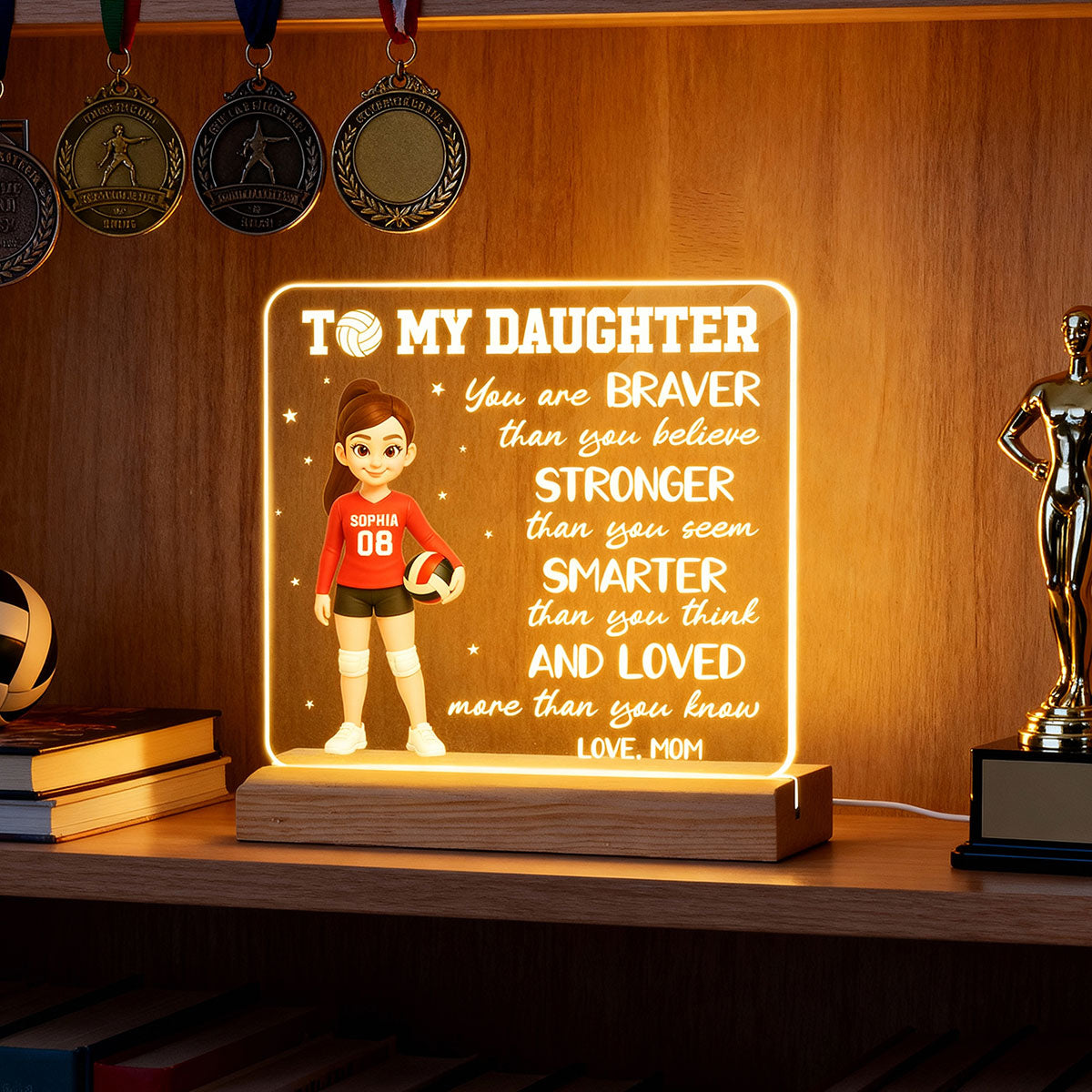 To My Daughter Granddaughter Volleyball Player You Are Braver Than You Think - Personalized Acrylic LED Night Light