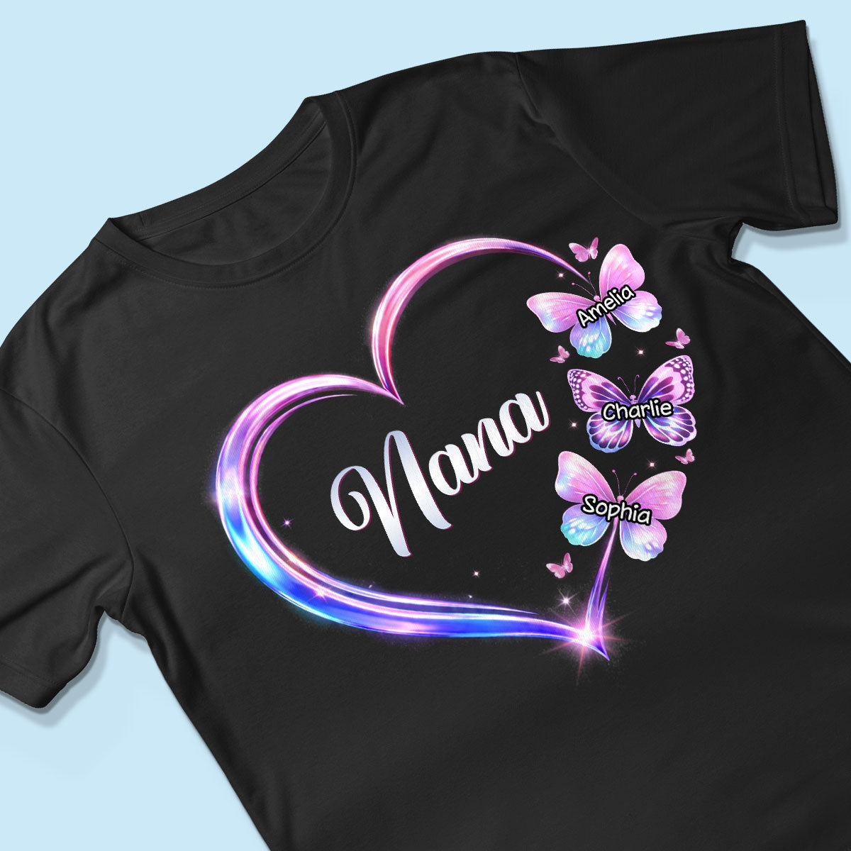 Grandma Mom Butterfly Heart with Kids' Names - Personalized Shirt - Sentimental Gift for Grandma, Mom