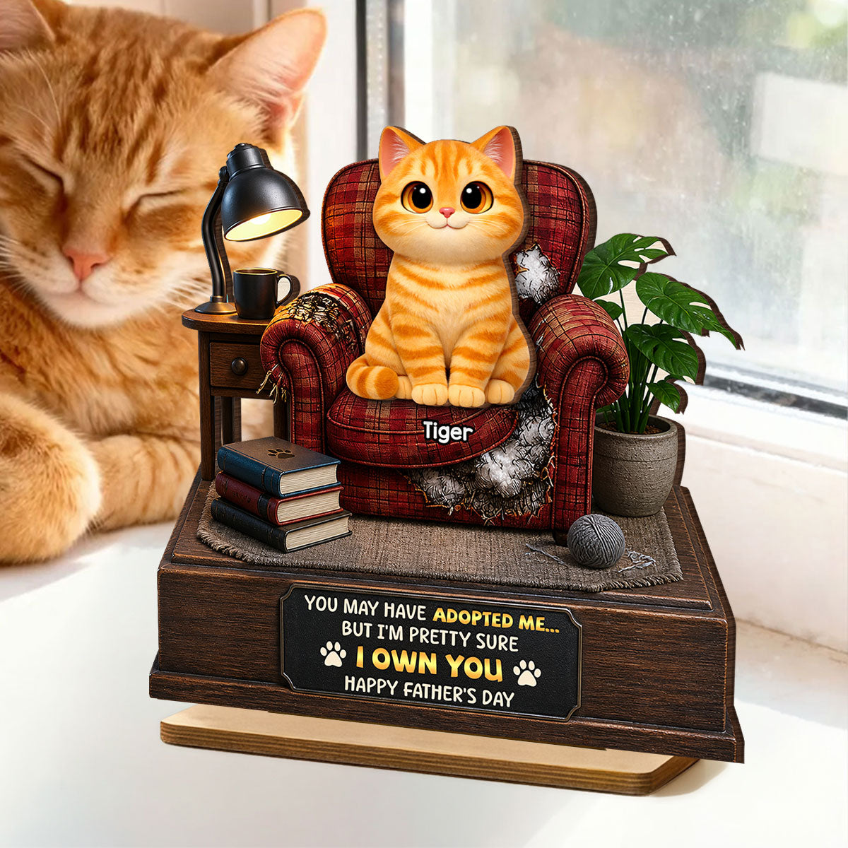 Pretty Sure We Own You - Personalized 2-Layered Wooden Plaque - Funny  Gift for Cat Dad