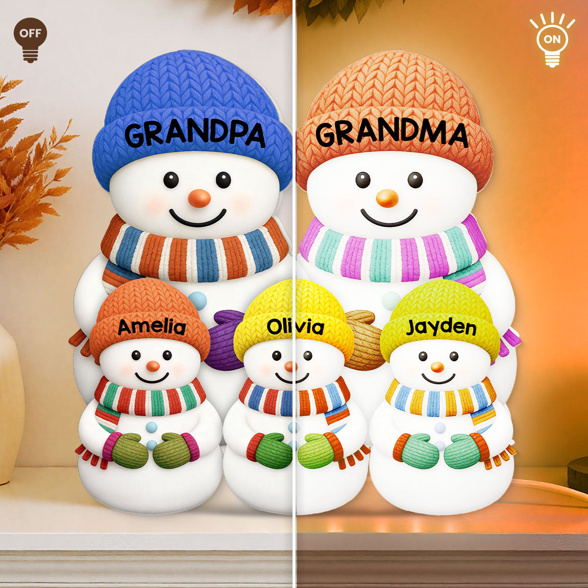 Heartwarming Christmas Grandma Grandpa Grandkids Snowman Together - Personalized Light Box