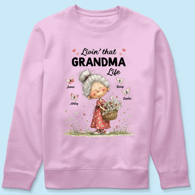 Livin' That Grandma Happy Life Whimsical Style - Personalized Shirt - Gift For Grandma, Mom