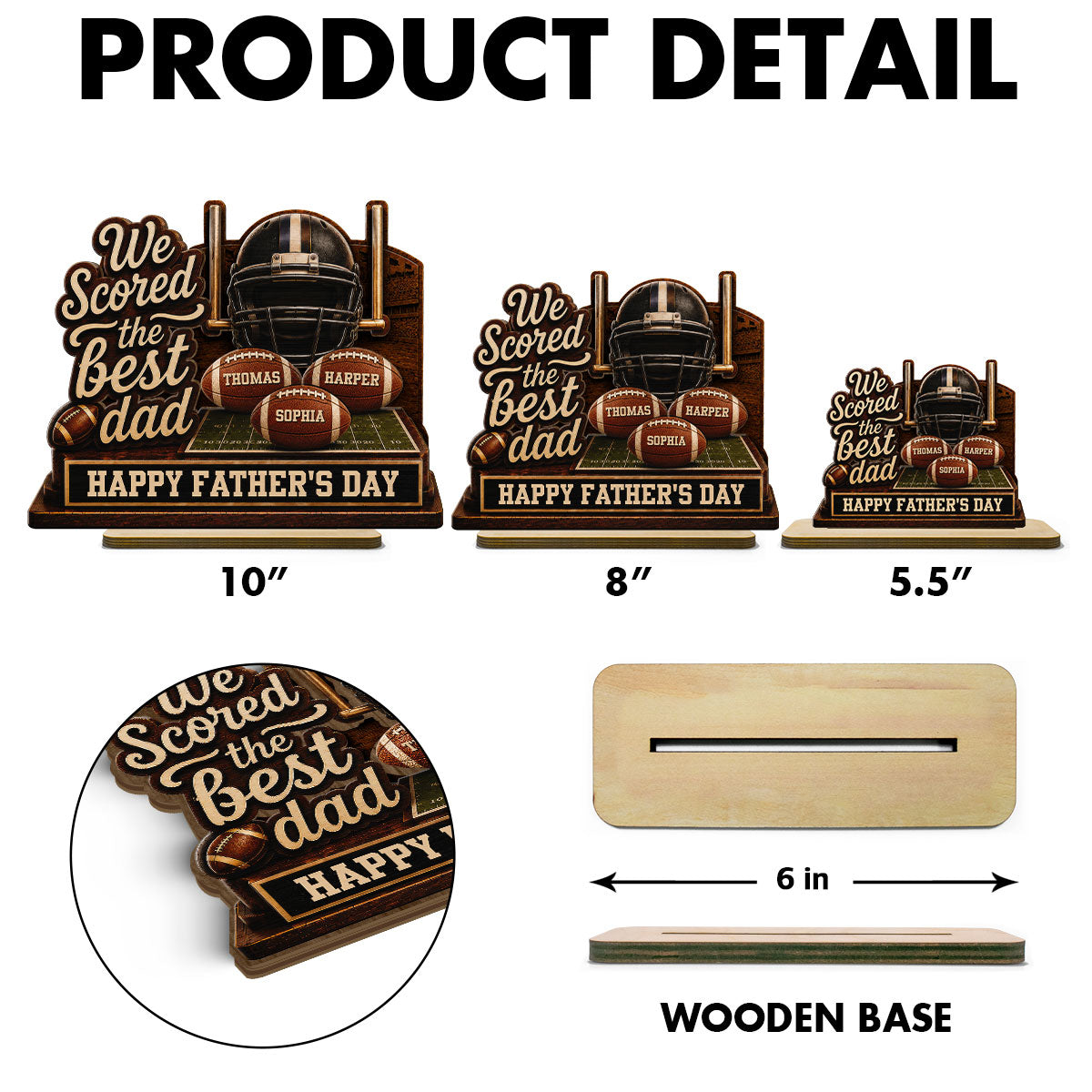 We Scored The Best American Football Dad Custom Name 2D Flat - Personalized 2-Layered Wooden Plaque -  Gift For Football Dad