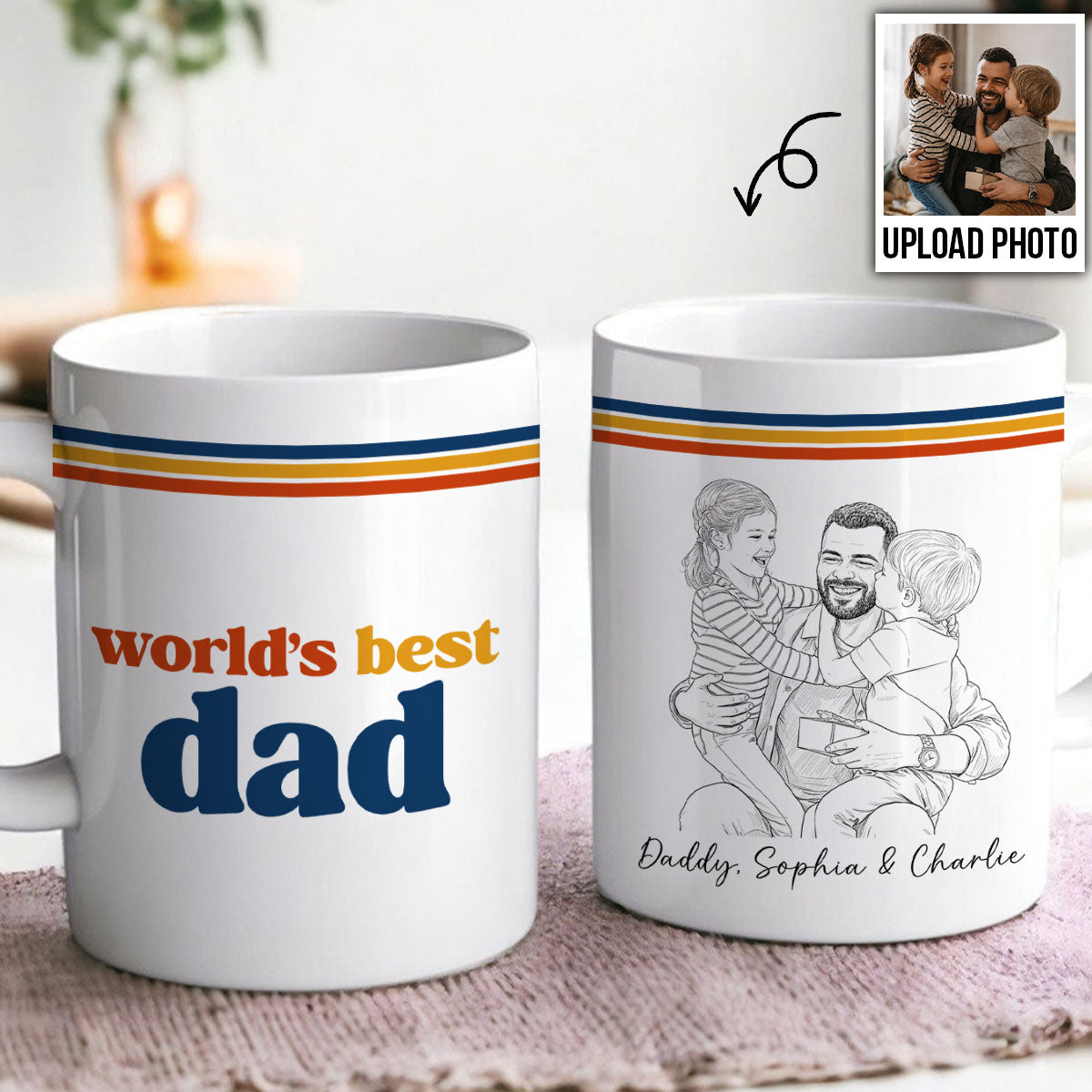 Retro World's Best Dad Pencil Sketch Art Style - Personalized Mug - Father's Day Gift For Dad, Husband