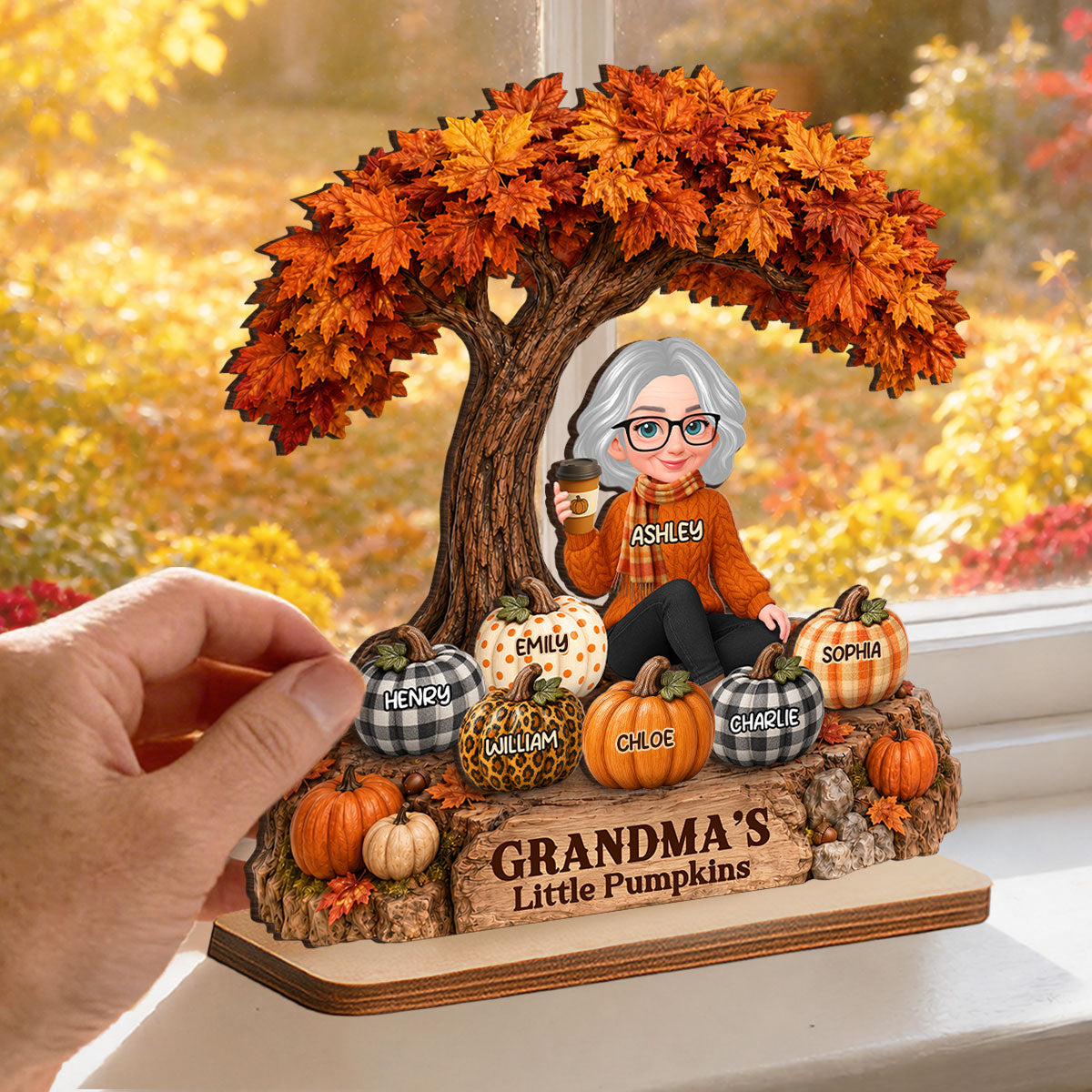 Fall Season Tree Grandma's Little Pumpkins - Personalized 2-Layered Wooden Plaque - Fall Decor For Grandma