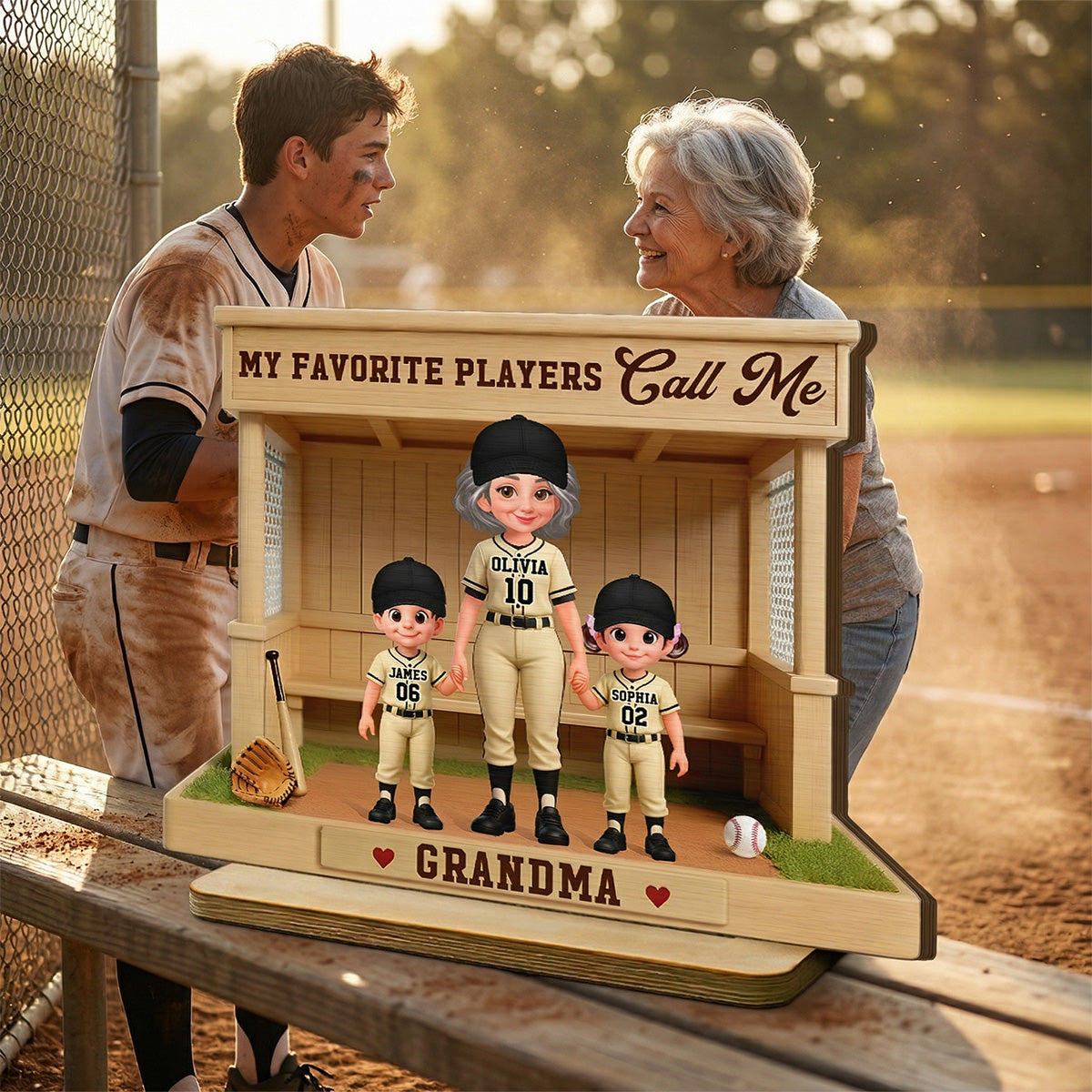 My Favorite Players Call Me Grandma Baseball Dugout - Personalized 2-Layered Wooden Plaque - Mother's Day Gift For Baseball Grandma