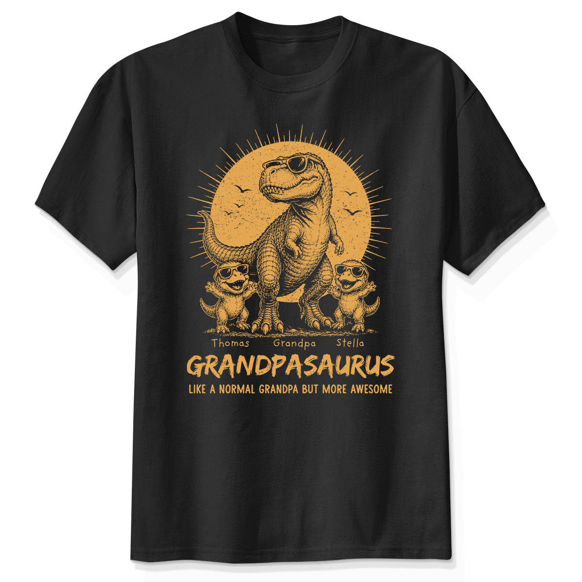 Retro Yellow Vintage Grandpasaurus - Personalized Shirt - Funny Father's Day Gift For Dad, Husband