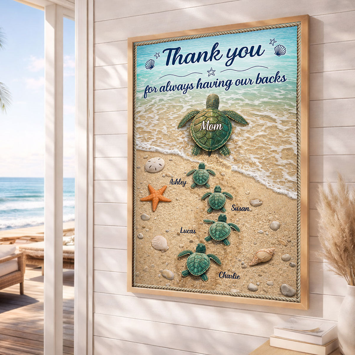 Mommy Turtle Thanks for Always Having Our Backs - Personalized Poster - Mother's Day Gift for Mom, Wife