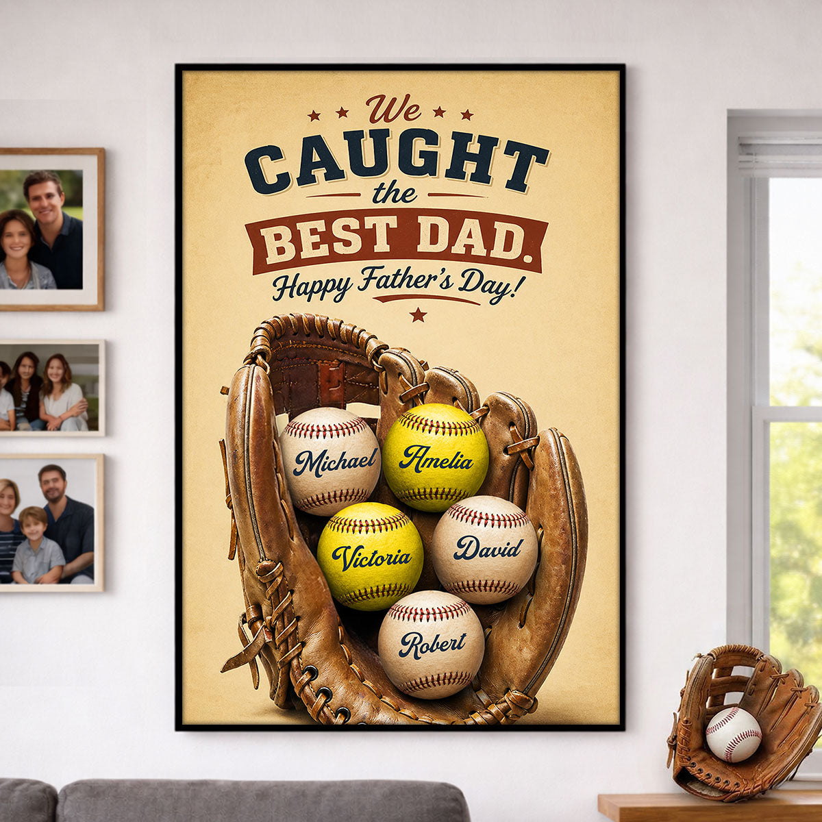 Baseball Print We Caught the Best Dad - Personalized Poster - Father's Day Gift for Dad, Husband