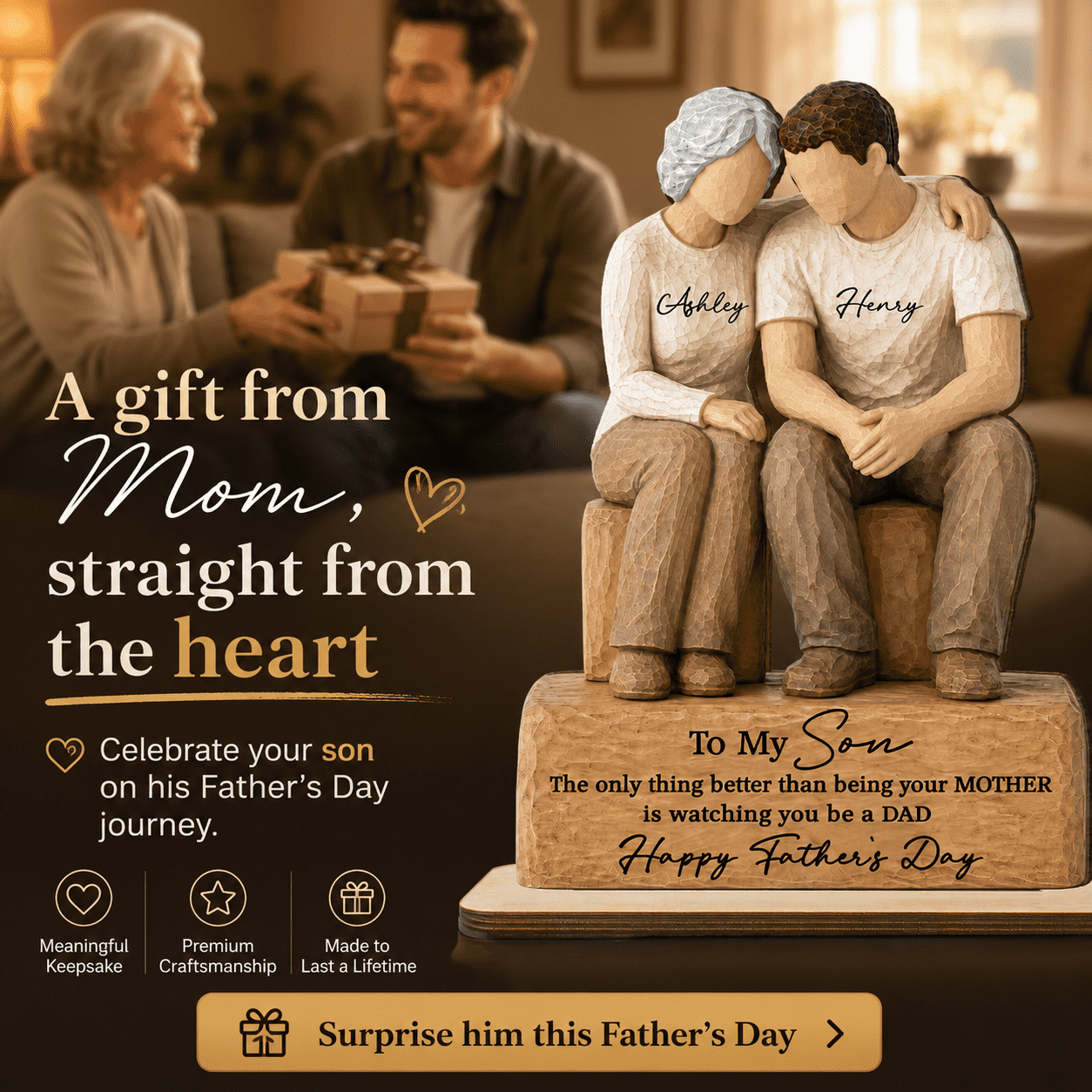 To My Son Watching You Be A Dad From Mom 2D Flat - Personalized 2-Layered Wooden Plaque -  Gift For Son