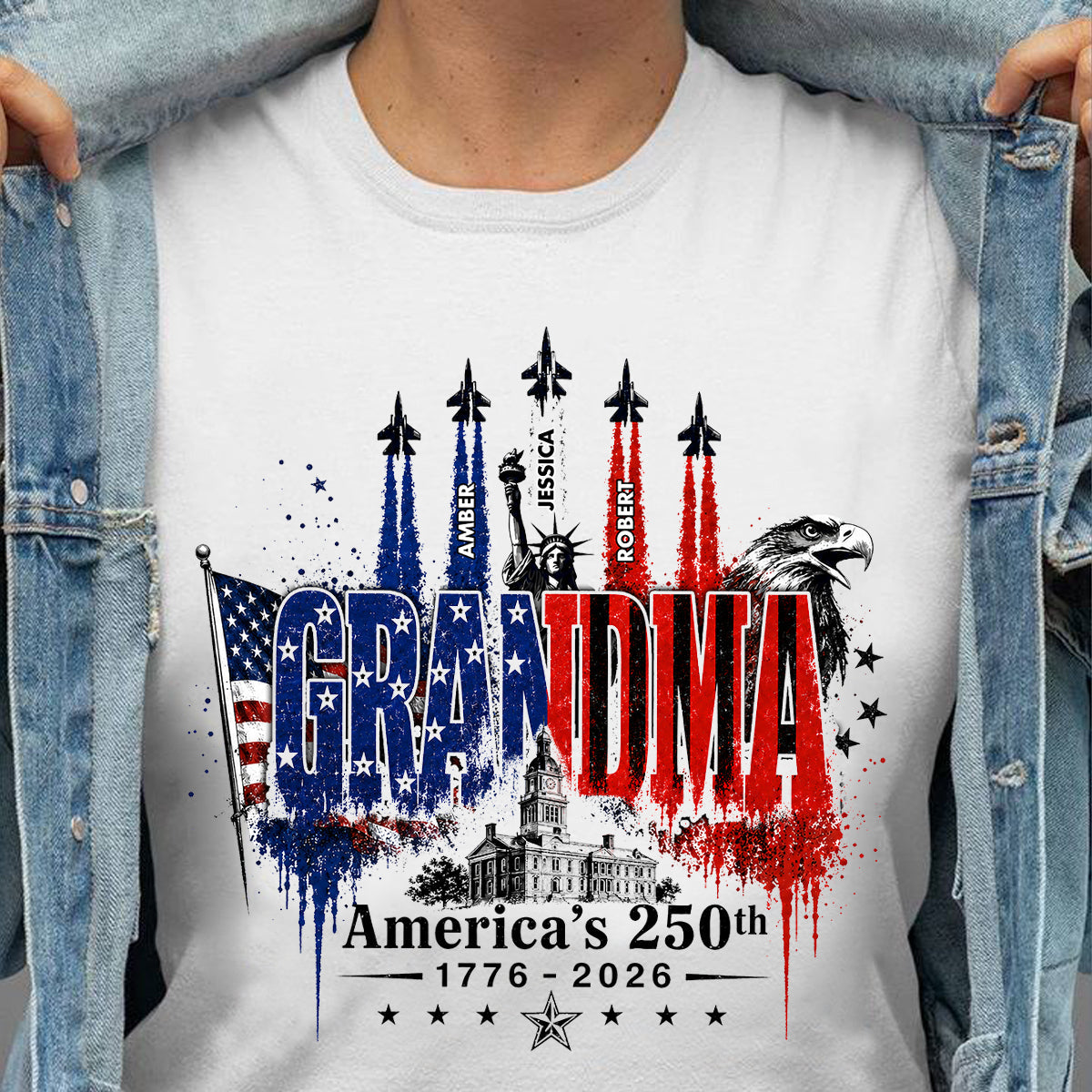 Patriotic Grandma USA 250th Anniversary - Personalized Shirt - Gift For Mom, Grandma, Wife