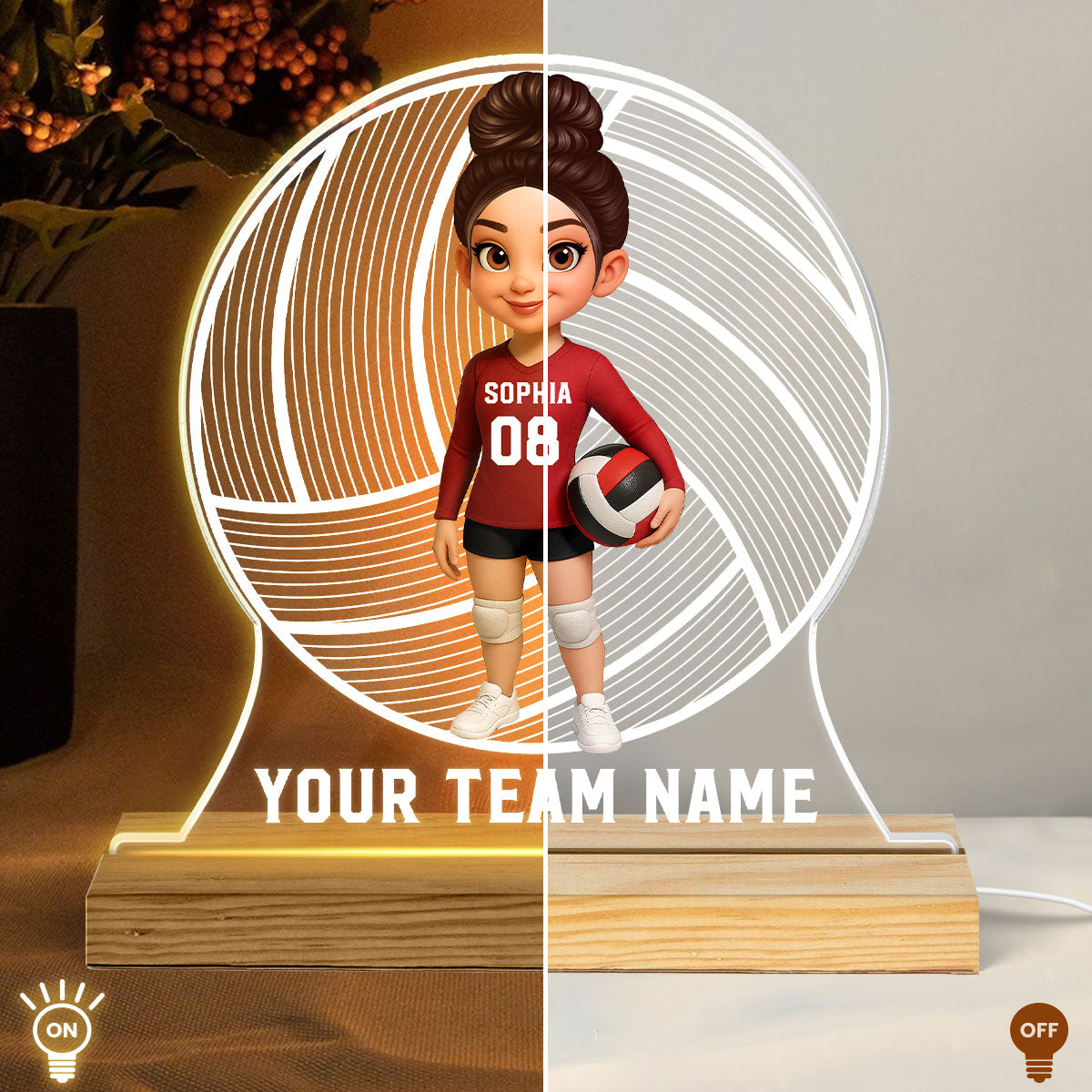 Volleyball 3D Illusion With Name - Personalize LED Night Light - Gift For Granddaughter, Daughter, Volleyball Lover