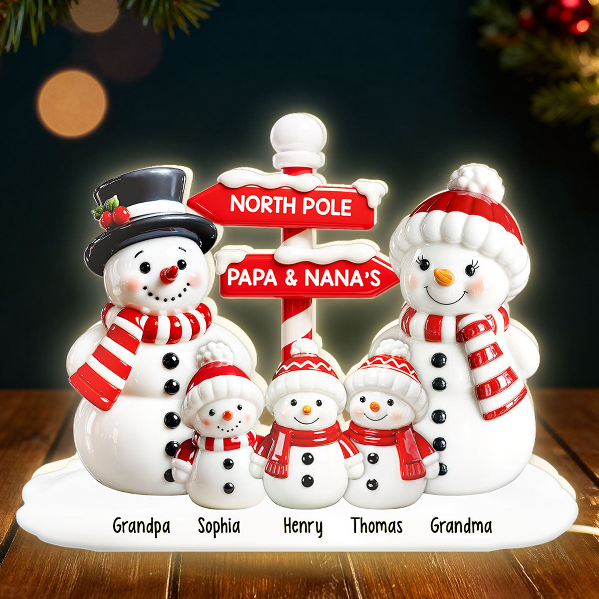 3D Effect Snowman North Pole - Personalized Light Box - Christmas Decor For Grandma, Grandpa, Family
