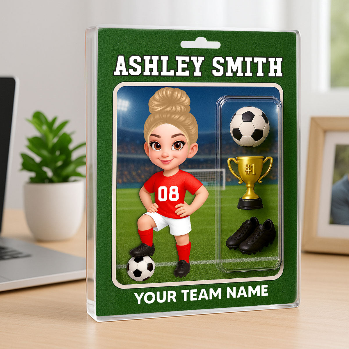 3D Effect Soccer Players Custom Figure Style - Personalized Acrylic Block Plaque - Christmas Gift For Soccer Players