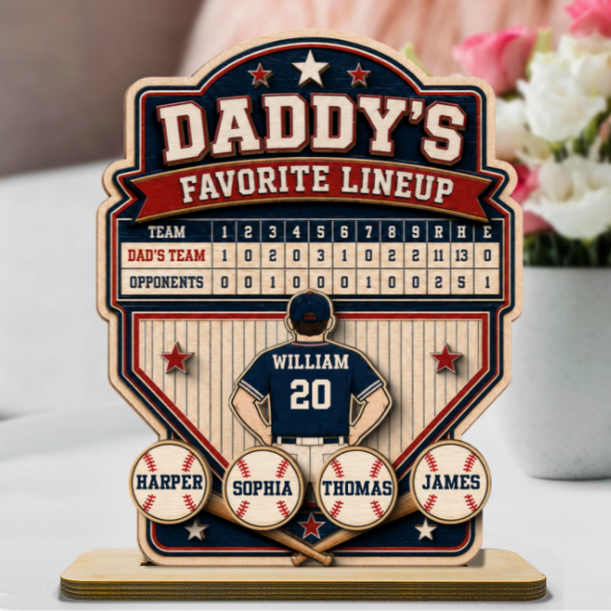Baseball Dad Favorite Lineup - Personalized Wooden Plaque -  Gift for Dad, Husband