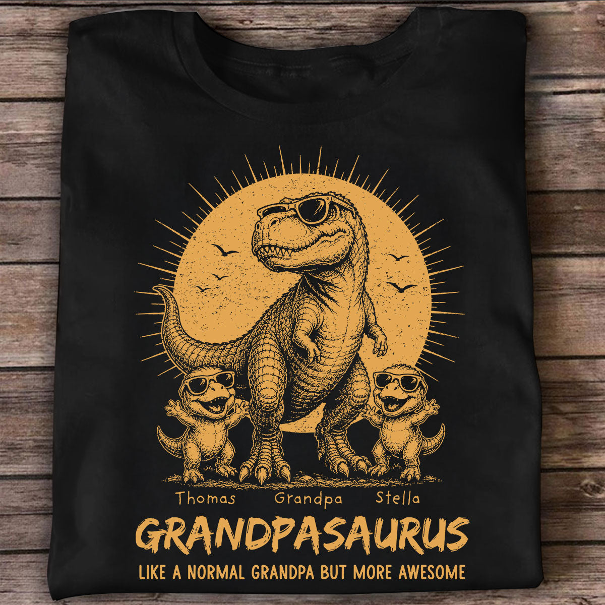 Retro Yellow Vintage Grandpasaurus - Personalized Shirt - Funny Father's Day Gift For Dad, Husband