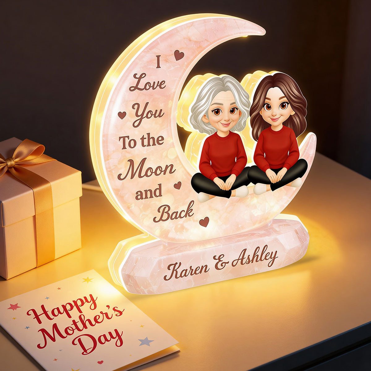 I Love You To The Moon Mom And Daughter - Personalized Light Box - Heartfelt Gift For Mom, Grandma