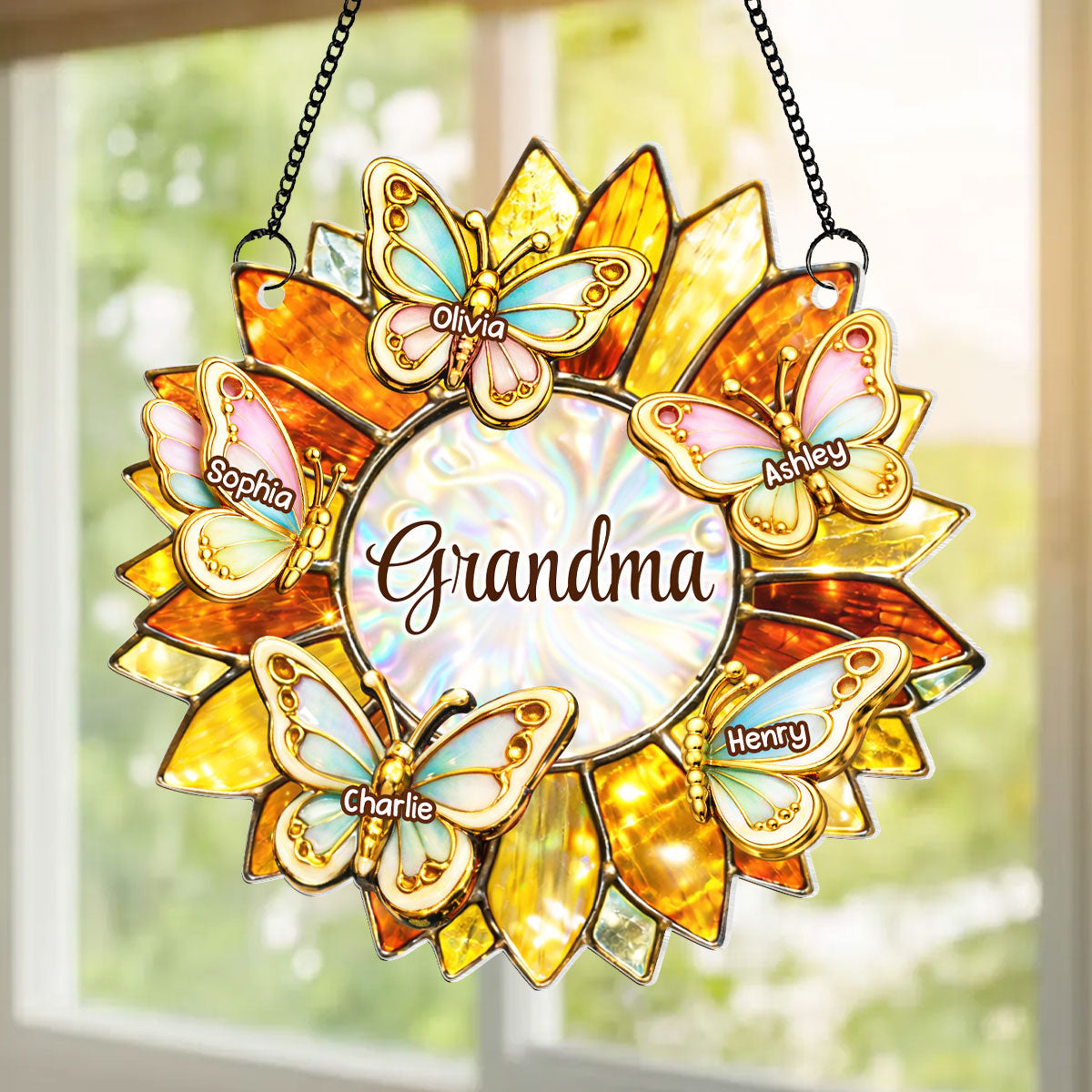 Grandma Mom Sunflower Butterfly - Personalized Suncatcher - Heartfelt Mother's Day Gift for Her