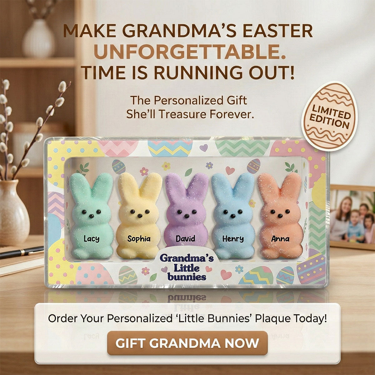 Easter Grandma Little Bunnies - Personalized Acrylic Block Plaque - Easter Decor Gift For Grandma