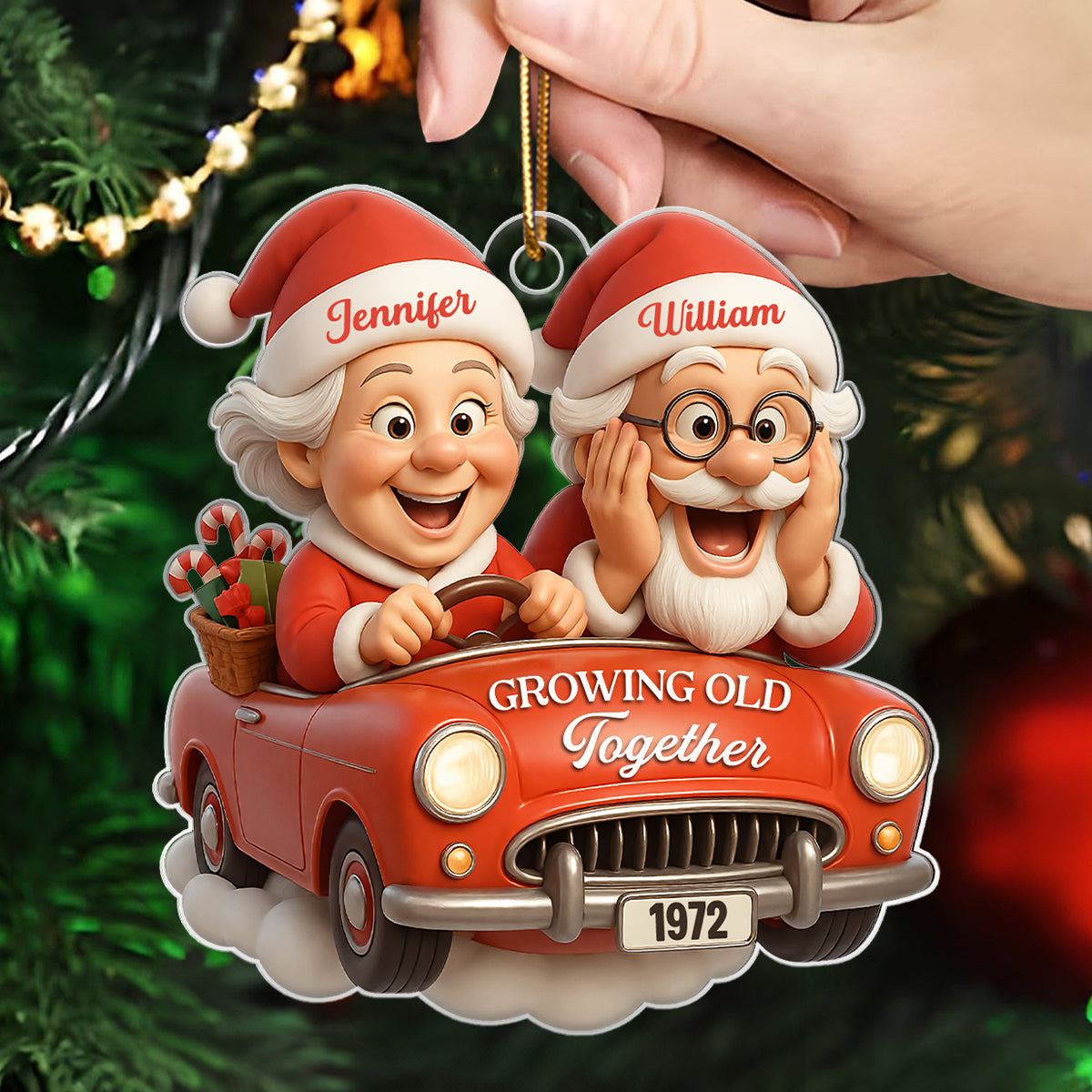 Santa Couple Growing Old Together - Personalized Acrylic Ornament - Christmas Gift for Couple