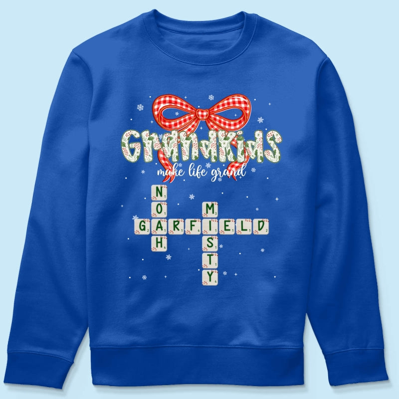 Grandkids Make Life Grand Coquette Floral Christmas Pattern Crossword Puzzle Art - Personalized Shirt