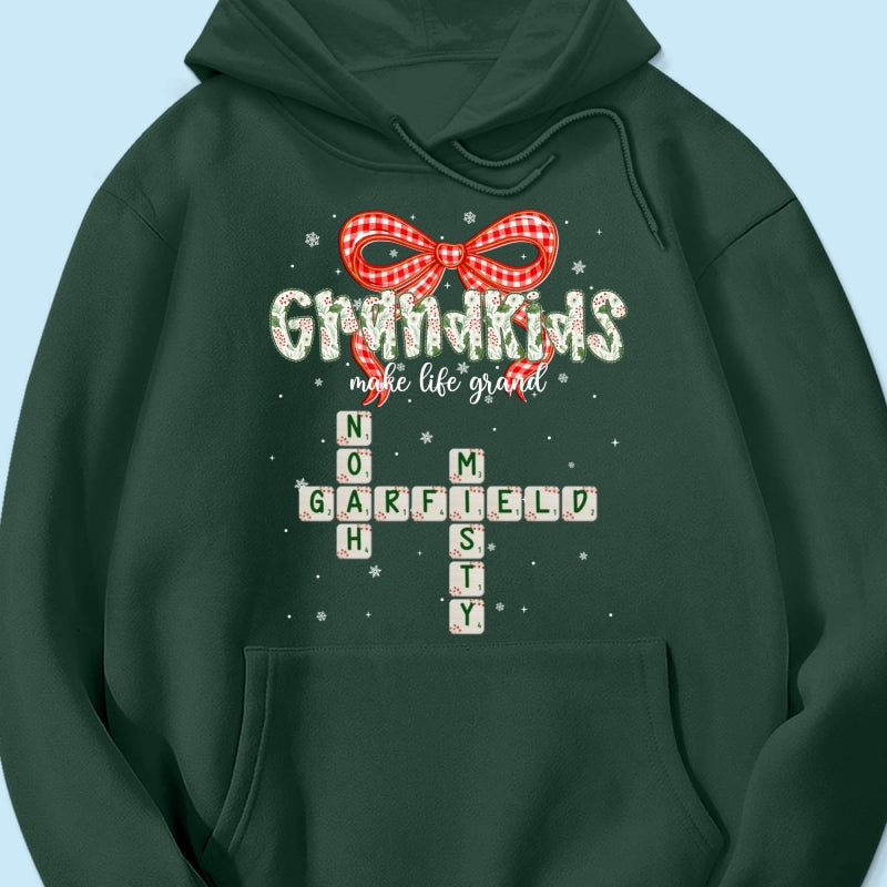 Grandkids Make Life Grand Coquette Floral Christmas Pattern Crossword Puzzle Art - Personalized Shirt