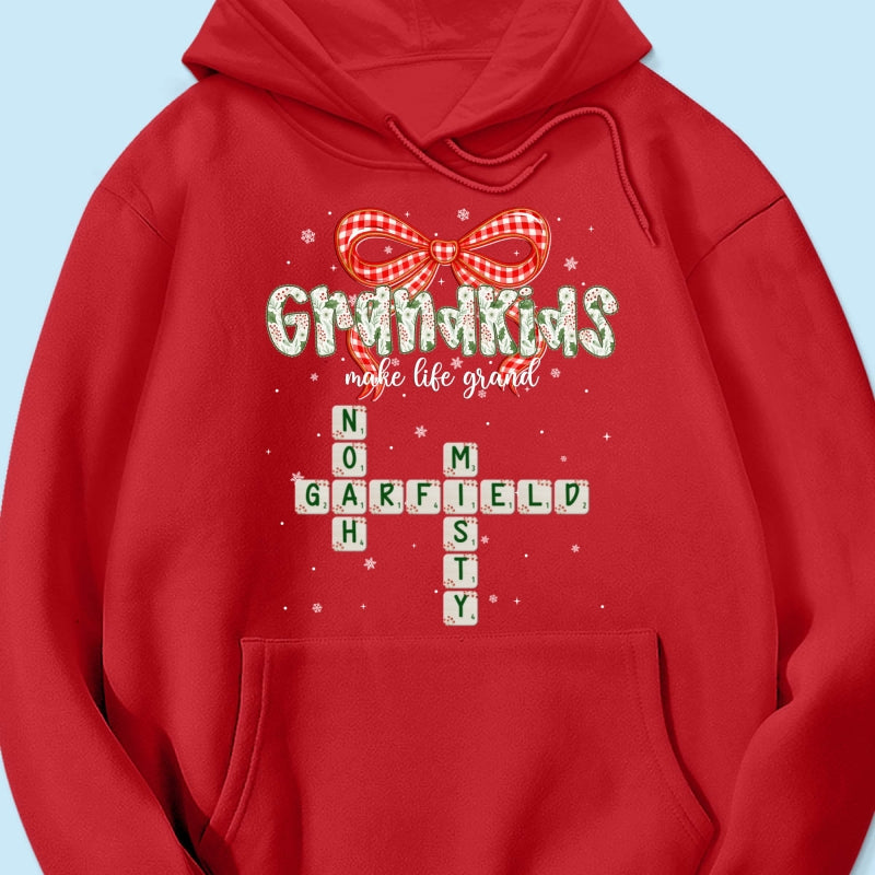 Grandkids Make Life Grand Coquette Floral Christmas Pattern Crossword Puzzle Art - Personalized Shirt
