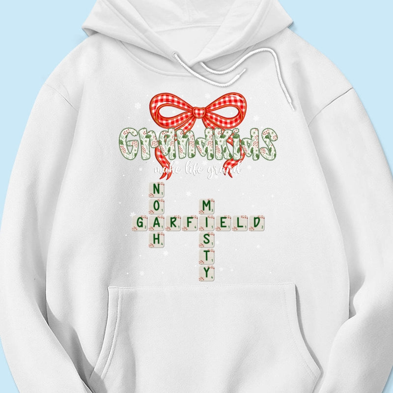Grandkids Make Life Grand Coquette Floral Christmas Pattern Crossword Puzzle Art - Personalized Shirt