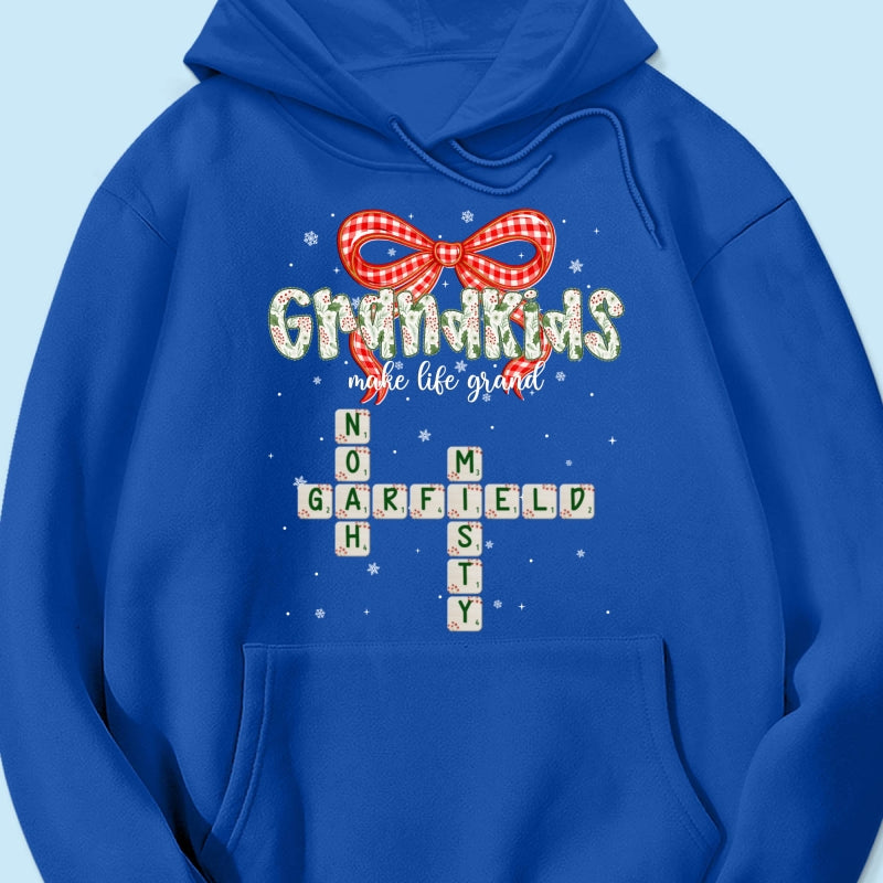 Grandkids Make Life Grand Coquette Floral Christmas Pattern Crossword Puzzle Art - Personalized Shirt