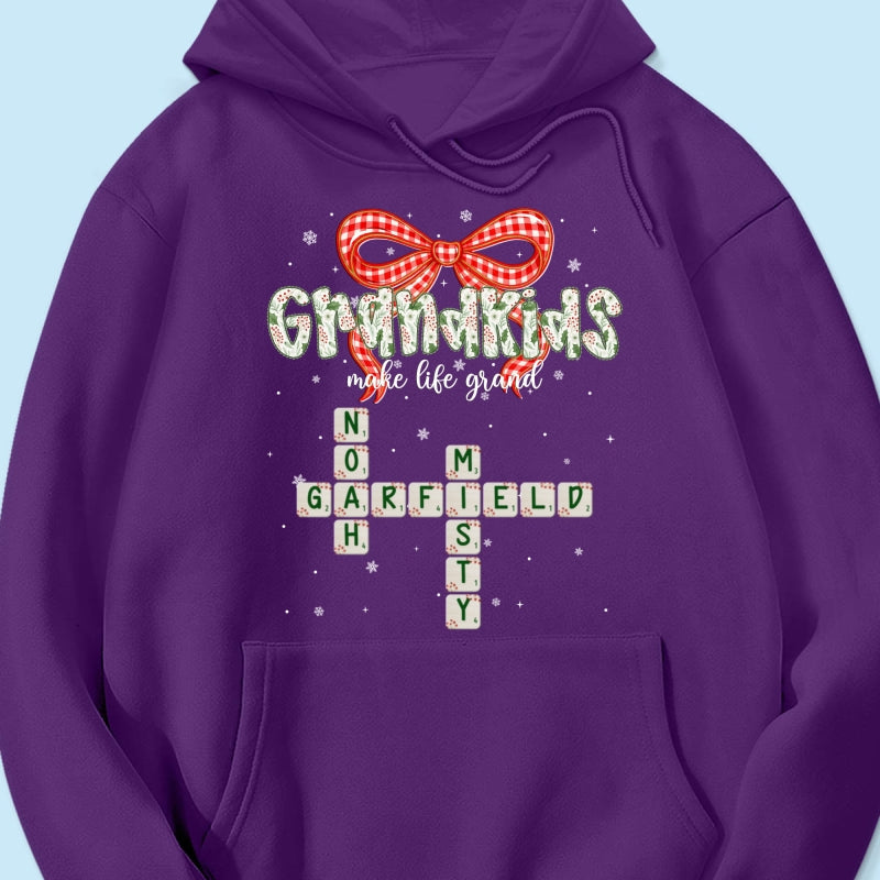 Grandkids Make Life Grand Coquette Floral Christmas Pattern Crossword Puzzle Art - Personalized Shirt