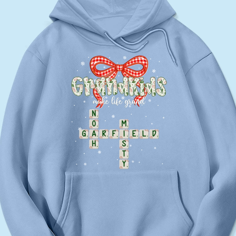 Grandkids Make Life Grand Coquette Floral Christmas Pattern Crossword Puzzle Art - Personalized Shirt