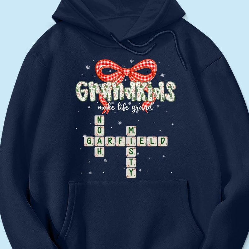 Grandkids Make Life Grand Coquette Floral Christmas Pattern Crossword Puzzle Art - Personalized Shirt