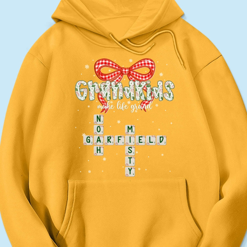 Grandkids Make Life Grand Coquette Floral Christmas Pattern Crossword Puzzle Art - Personalized Shirt