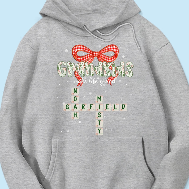 Grandkids Make Life Grand Coquette Floral Christmas Pattern Crossword Puzzle Art - Personalized Shirt
